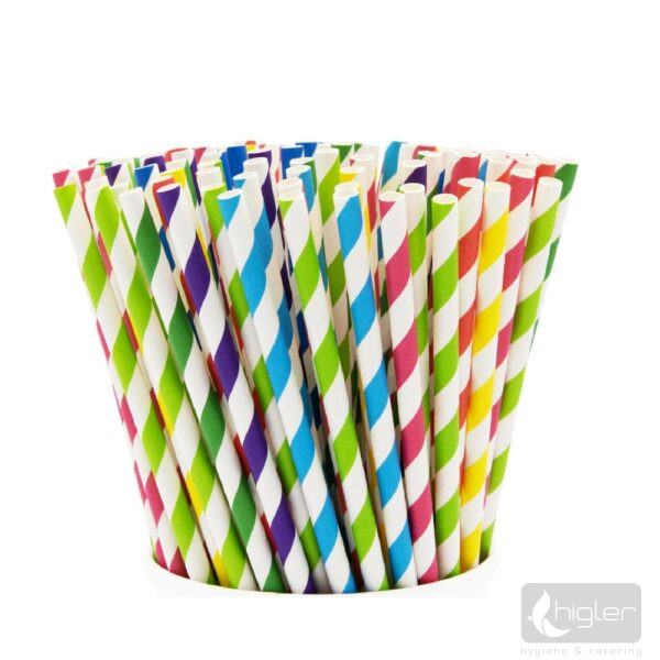 Szívószál papír csíkos vegyes színes 23cm