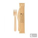 Csomagolt evőeszköz - fa villa + kés + szalvéta papírzacskóban 100 db/csomag